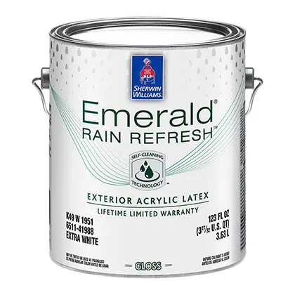 sherwin williams emerald rain refresh exterior acrylic latex paint can in white
